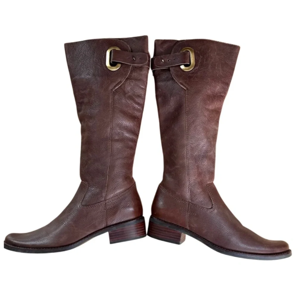 MATISSE women’s soft brown leather boots Sz 6 1/2M buckle embellished